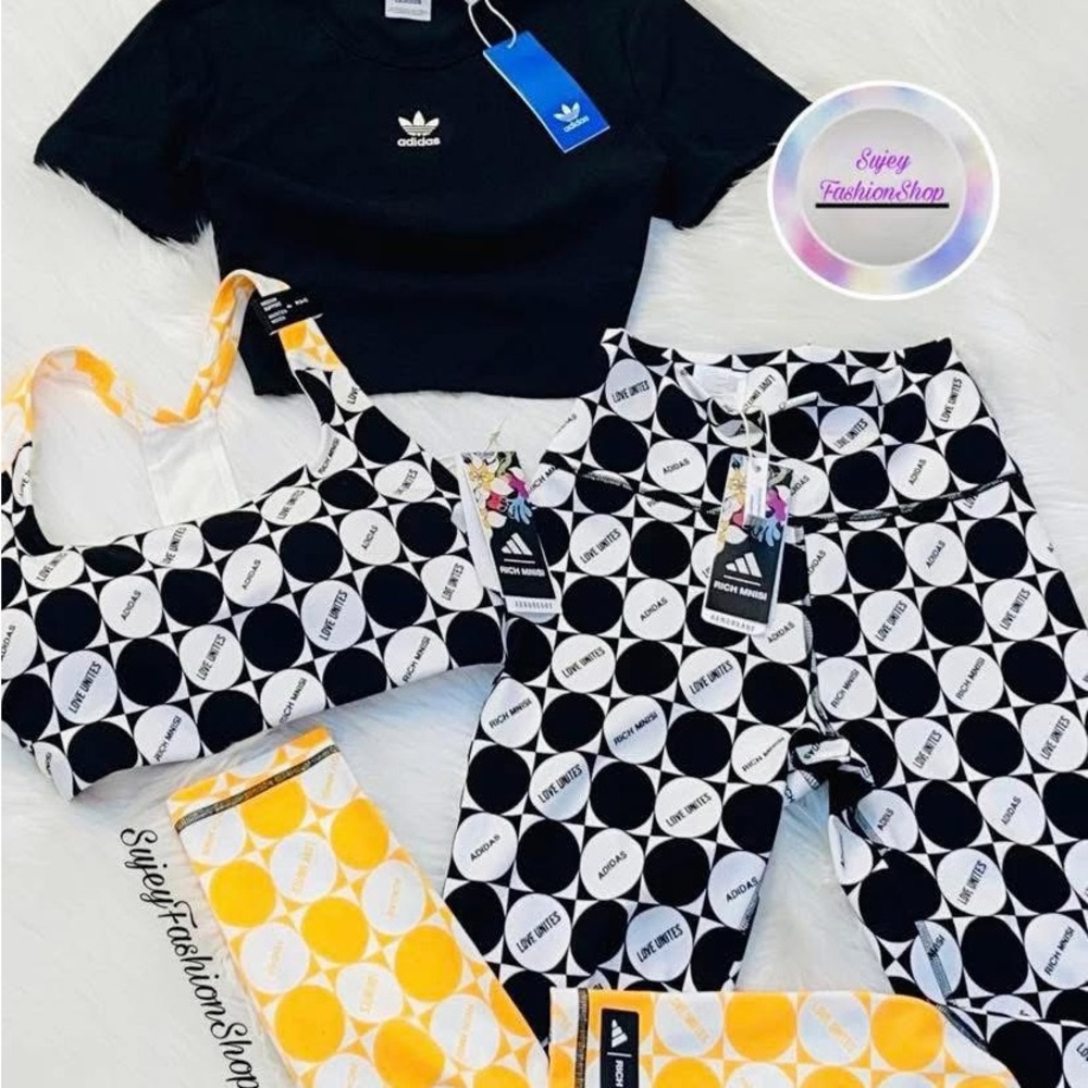 Adidas Monochrome and Yellow Activewear Set
